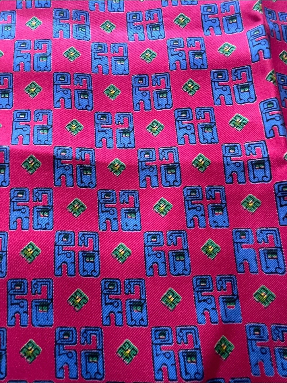Vintage Unisex Republic of China 100% Silk Hand Printed Fringe Scarf 11 x 50
